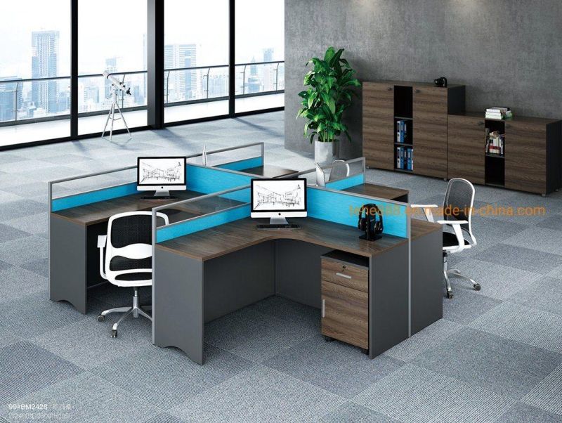 Aluminum Frame Melamine L-Shape Office Cubicle Partition 4 Seats Staff Workstation