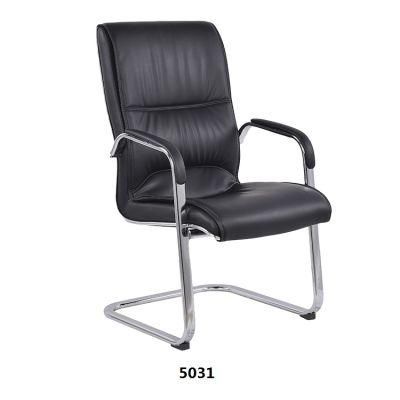 Black Leather Executive Side Chair with Padded Arms and Sled Base