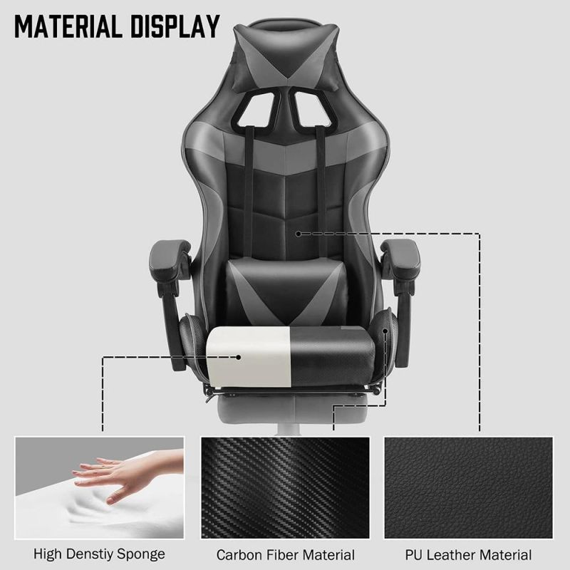 Black Ergonomic High Back Leather Gaming Chair with Footrest China