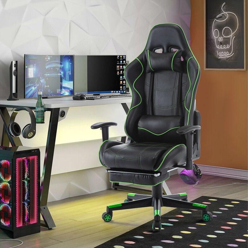 High Back Adjustable Upholstery PC Computer Gaming Chair with Footrest