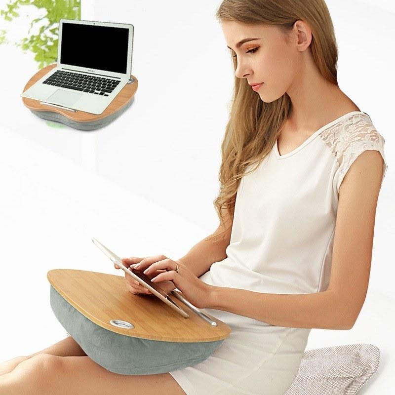 Laptop Stand with Pillow Cushion Natural Bamboo Surface Laptop Desk