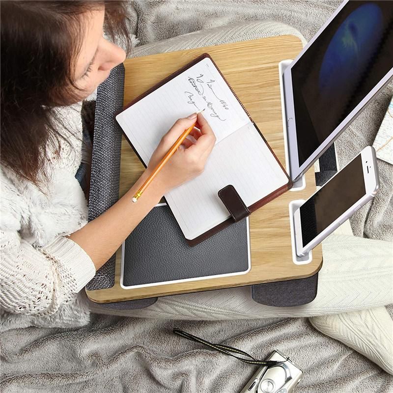 Multifunctional Laptop Desk with Soft Cushion Bamboo Surface Laptop Stand