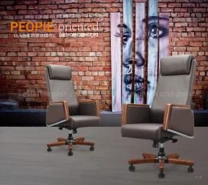 Unique Leather Office Chair for Interior Design with Polished Wooden Base