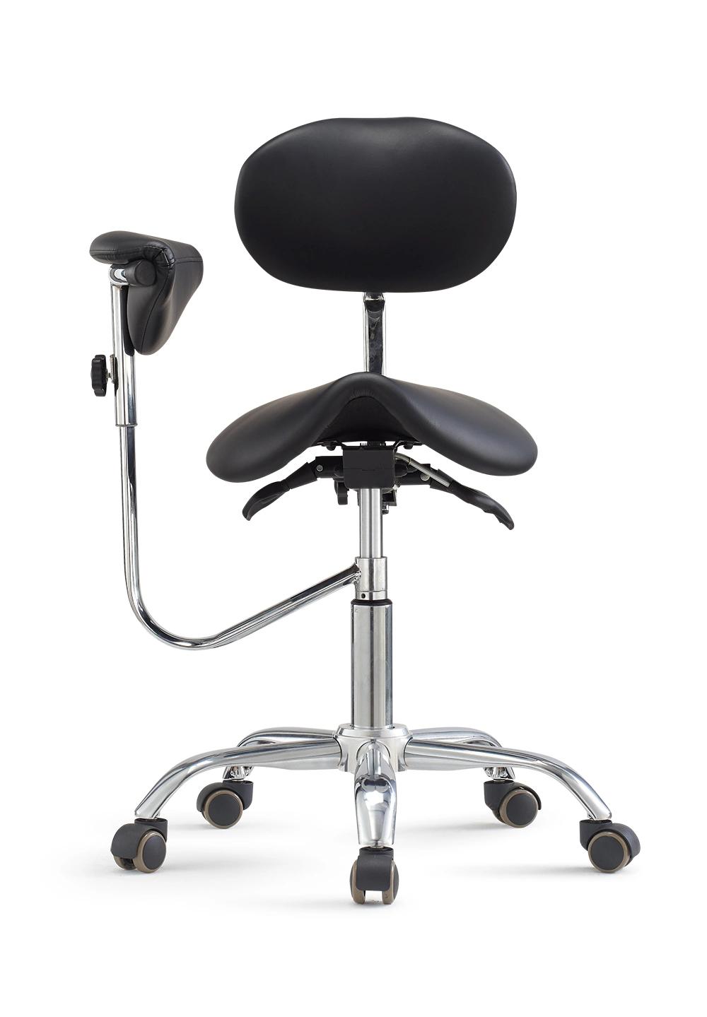 Ergonomic Saddle Seat Medical Chair Dental Assistant Stool with Adjustable Backrest Armrest