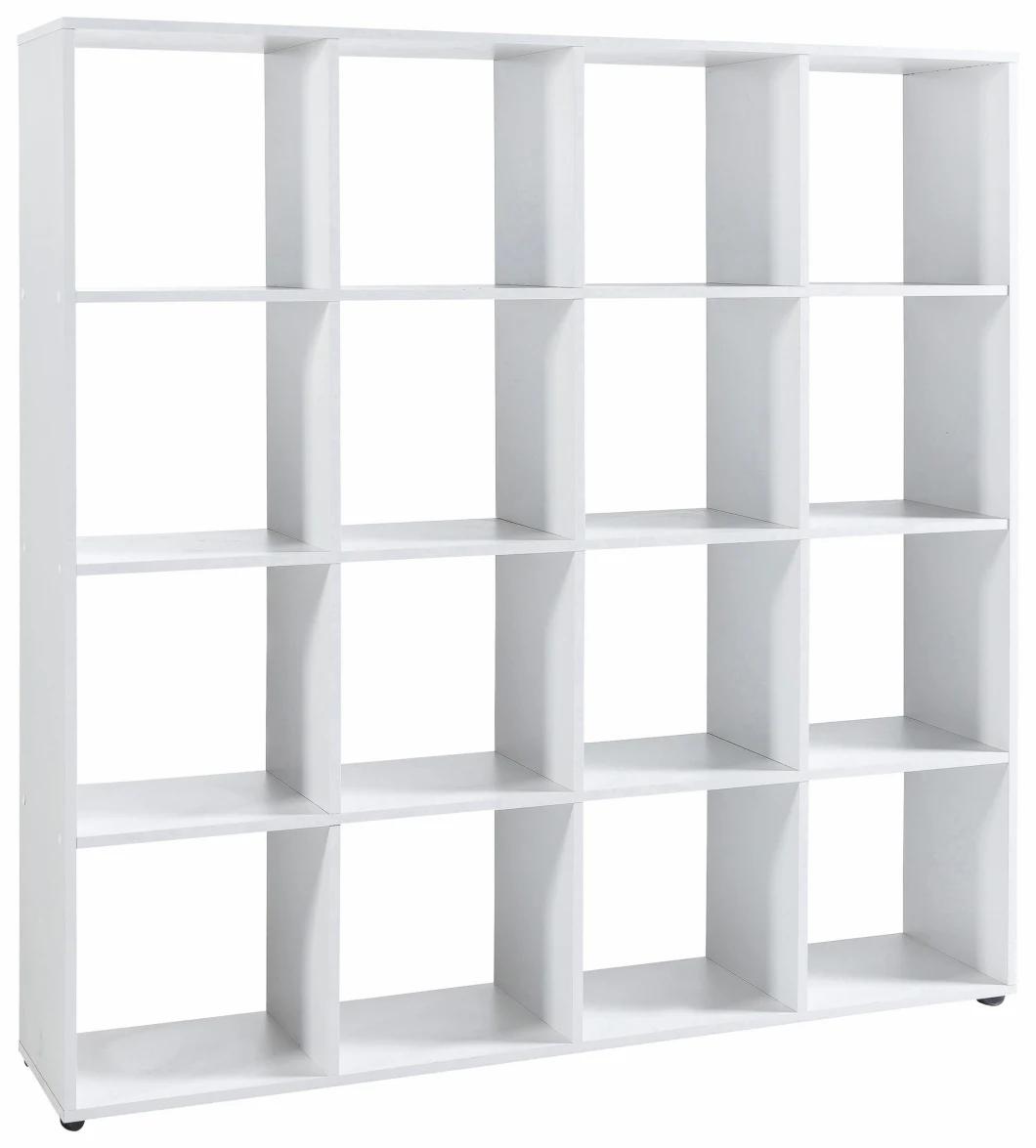 Height Stand White Wood Bookshelf Storage with 4 Tiers