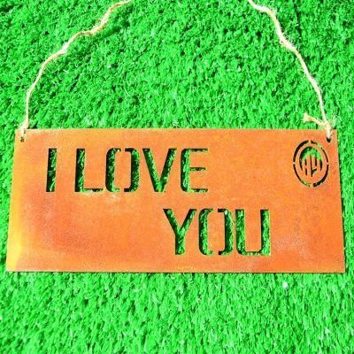 Rectangular Corten Steel Rusty Special Gift with &prime; &prime; I Love You&prime; &prime; Pattern