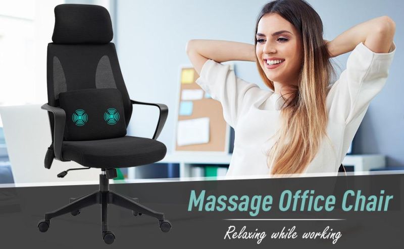 Vinsetto Office Chair High Back, Ergonomic Mesh Computer Chair Executive Task Chair with Massage Lumbar Support & Headrest Rocking Function for Adults, Black