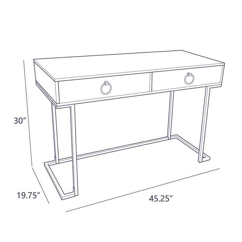 2-Drawer Computer #Desk Table Wood & Metal White & Gold - Standard
