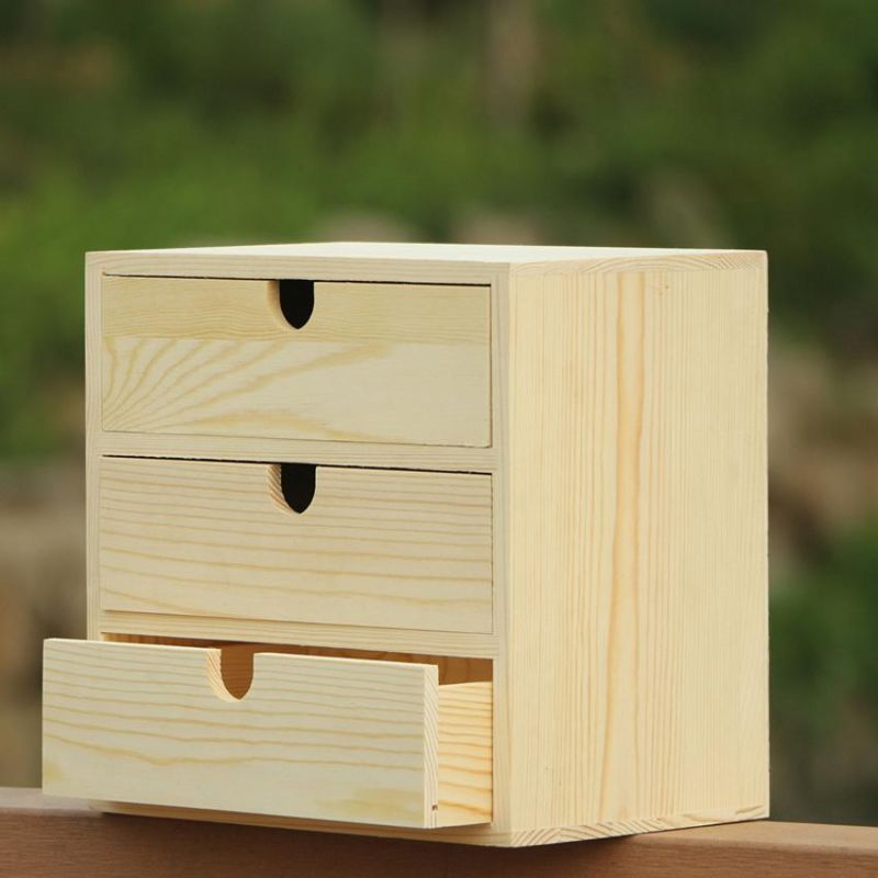 Desk Wooden Drawer Table-Top Wooden Storage Box