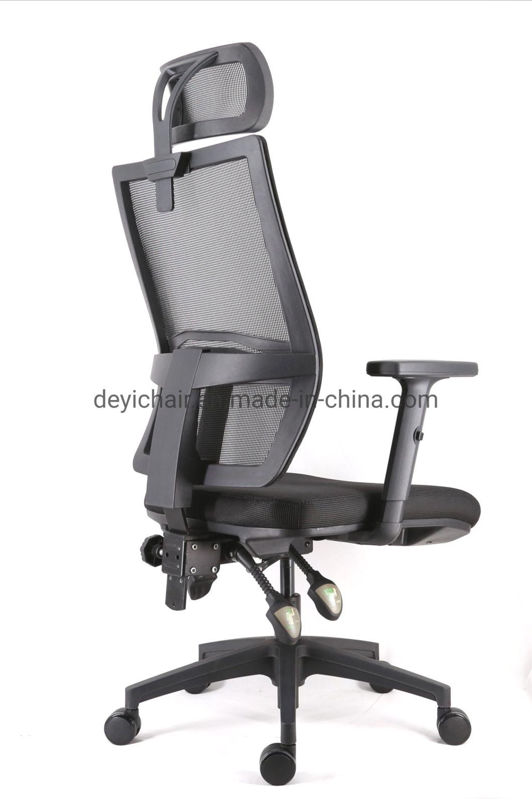 3 Lever Light Duty Mechanism Nylon Base PU Castor Adjustable Arms with Mesh Upholstery Headrest Chair