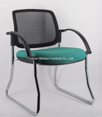 Chrome Sled Frame 25mm Tube 1.8mm Thickness PP Arms Nylon Back Cover Green Color Conference Chair