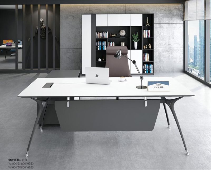 L-Shape Modern Melamine Office Furniture Wooden Executive Manager Table with Metal Legs