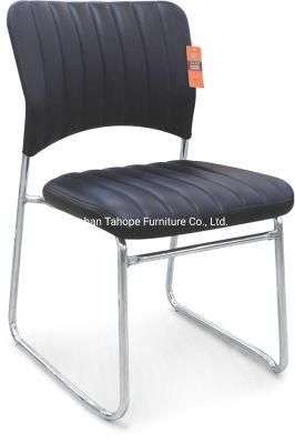 Stackable Fixed Black Training Room Upholstered Leather Chair with Iron Base