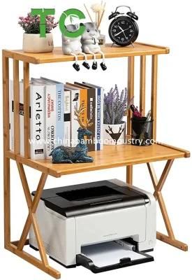 Wholesale 2 Tiers Bamboo Desk Organizer Shelf Desktop Printer Stand Holder with Storage Wood Printer Stand
