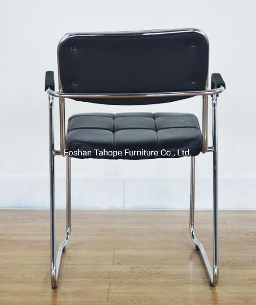 Stackable Fixed Black Training Room Upholstered Leather Chair with Iron Base