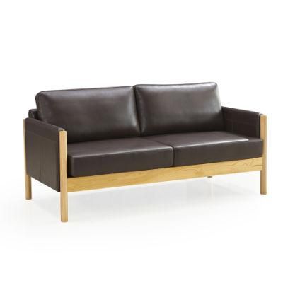 Modern Living Room Leather Leisure Sectional Sofa with Solid Wooden Base