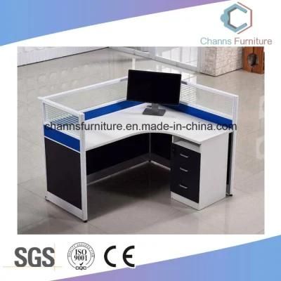 Modern L Shape Working Table Wooden Workstation with Glass Partition (CAS-W1884)