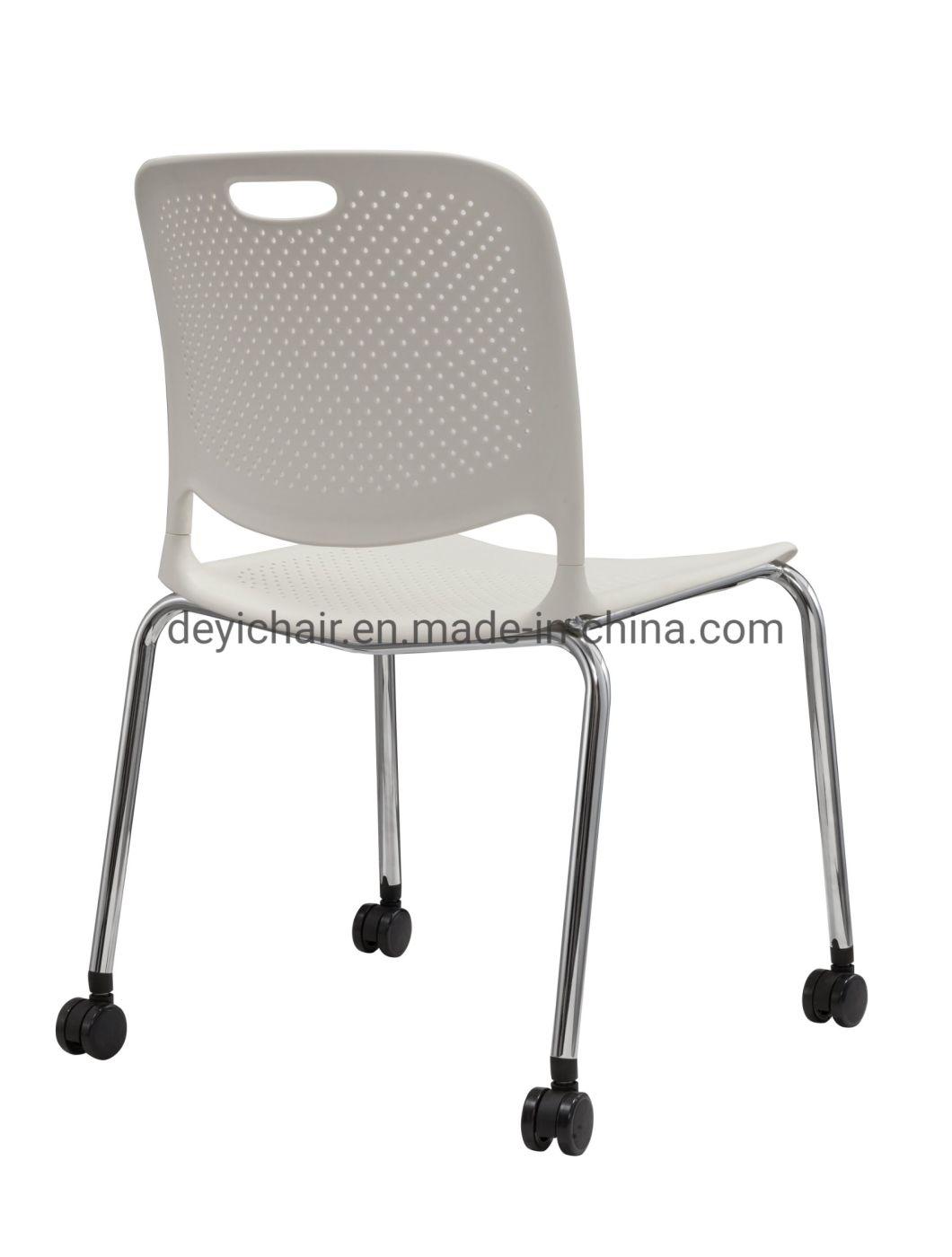 White Color Plastic Shell with Seat Cushion Chromed Finished 4 Legs Frame Stool with Seat Cushion Chair with Casters