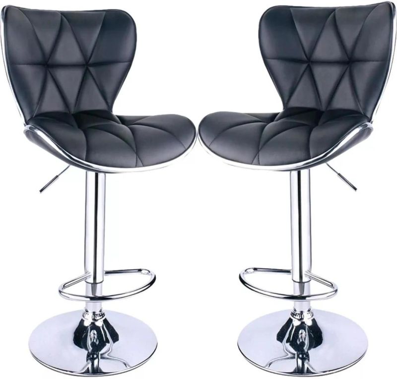 PU Leather Adjustable Height Bar Stool with Round Silver Base
