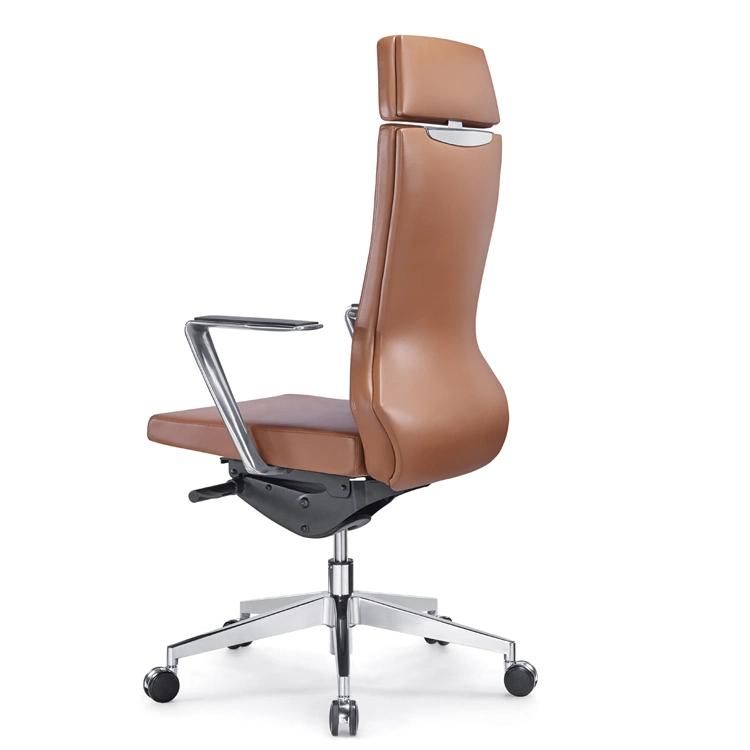 Modern High Back Genuine Leather Manager Chair with Aluminum Armrest