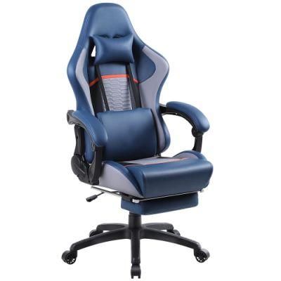 Blue Swivel Chair with Footrest