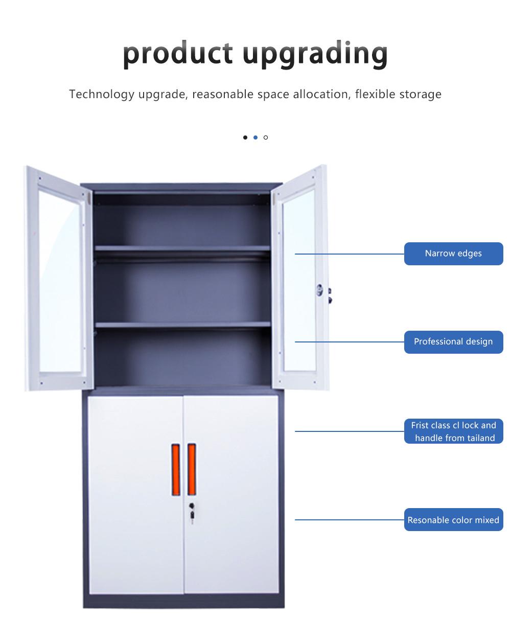 Factory Direct Sale Cupboard Design 4 Doors Metal Glass Door File Cabinet Office Storage Steel File Side Cabinet