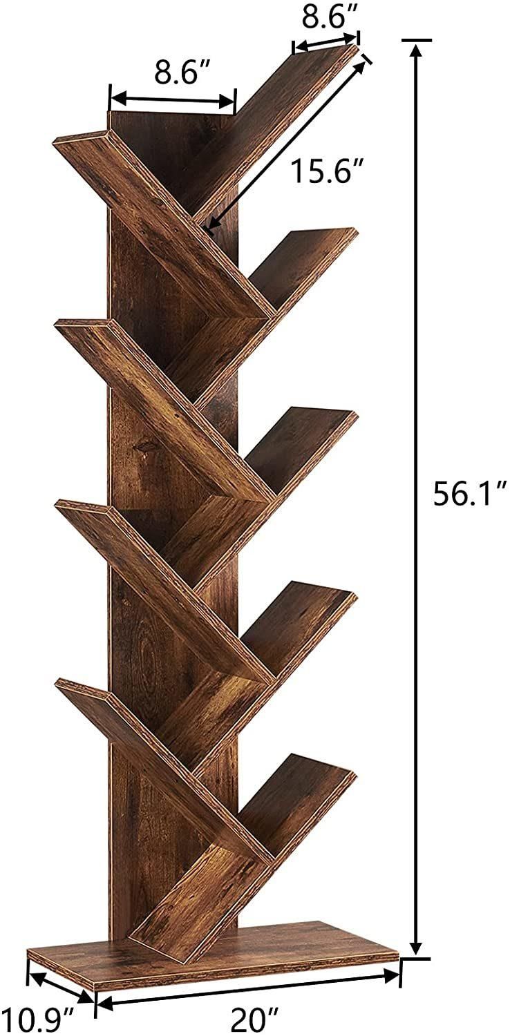 9-Shelf Tree Bookshelf Bookshelves Floor Standing Tree Bookcase in Living Room Home Office