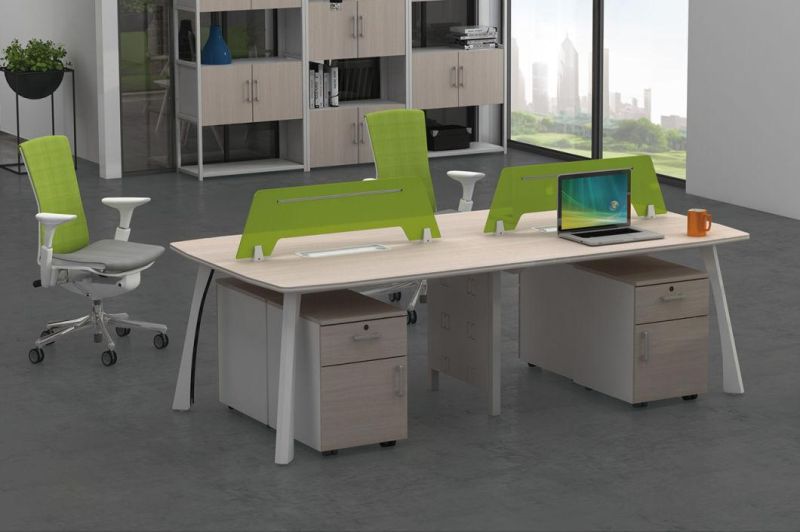Elegant Light Oak Color Office Partition 4 Seats Staff Work Station