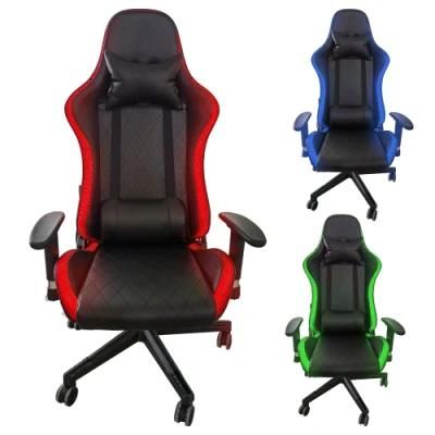 Red Wide Leather RGB Gaming Chair with Reclining Backrest