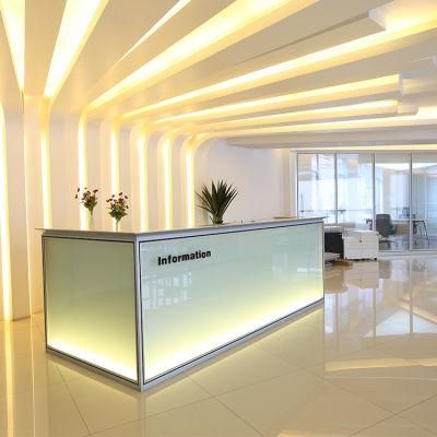 Modern Office Counter Reception with Table Design Used Curved Partition Panel