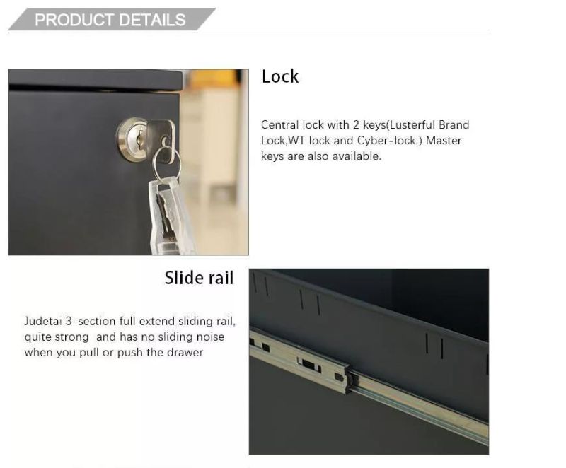 Salable Market 3 Drawer Pedestal Metal Filing Cabinet