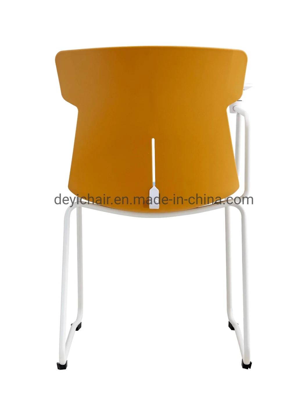 Colorful Plastic Shell with Seat Cushion and Writing Pad Metal Coated Frame Conference Chair