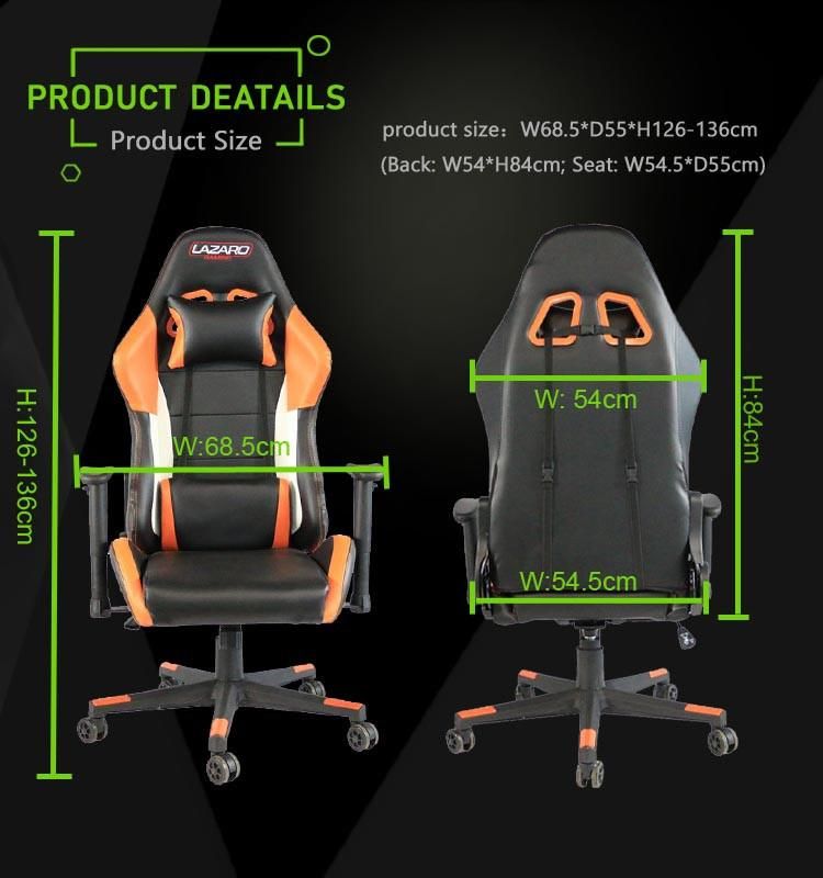 (PETUNIA) Custom Height Adjustable Swivel PU Leather Office Racing Gaming Chair, Black, White and Orange