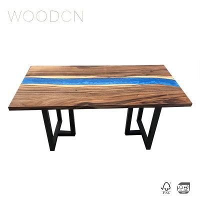 Epoxy Resin Walnut Wood River Tea Table