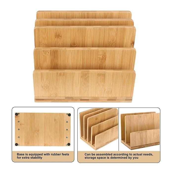 100% Bamboo Desk File Mail Organizer Countertop, Stahala 4 Slots Wood Desktop File Folder Sorter Holder Organizer for Document