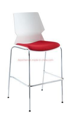 White Color Plastic Shell with Seat Cushion Chromed Finished 4 Legs Frame High Stool Chair