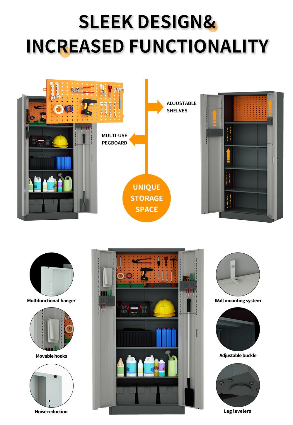 Metal Storage Cabinet Lockable Doors and Adjustable Shelves Great Steel Locker for Garage, Kitchen Pantry, Office and Laundry Room