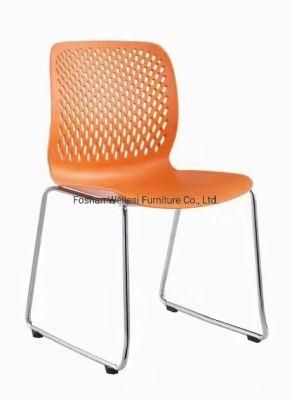 Sled Chrome Frame Orange Color PP Seat and Back with No Arms Stackable Conference Visitor Chair
