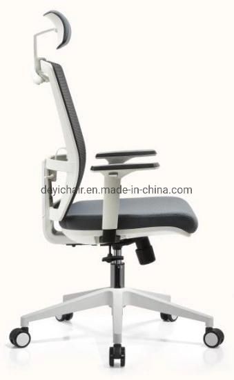 White Color Frame Simple Tilting Mechanism with Headrest BIFMA Standard Nylon Base High Back Office Mesh Back Chair