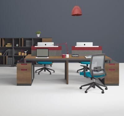 Commercial Wood Partition 4 Person Modular Office Furniture Computer Staff Workstation Desk
