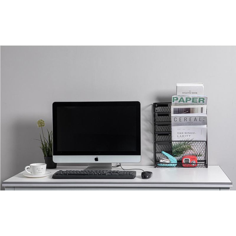 New Style Office Desktop Wire Metal Mesh 3 Compartment Stand Collection Rack Magazine Holder Desktop File Holder