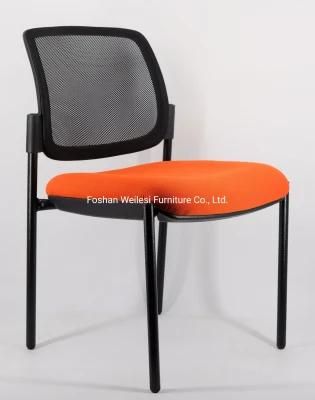 25mm Tube 1.8mm Thickness Black Coated 4 Legs Frame Nylon Back Cover PP Seat Cover Orange Color Conference Chair