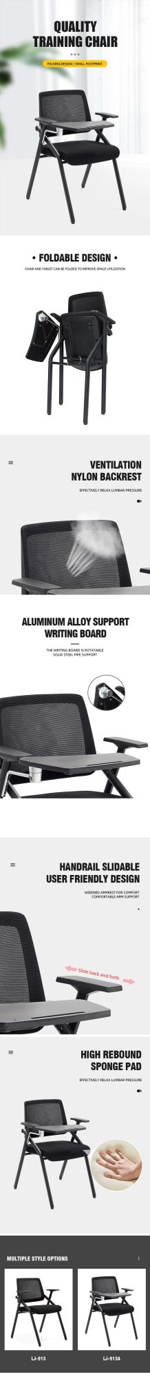 High Class Luxury Conference Modern Folding Training Office Chair with Writing Pad