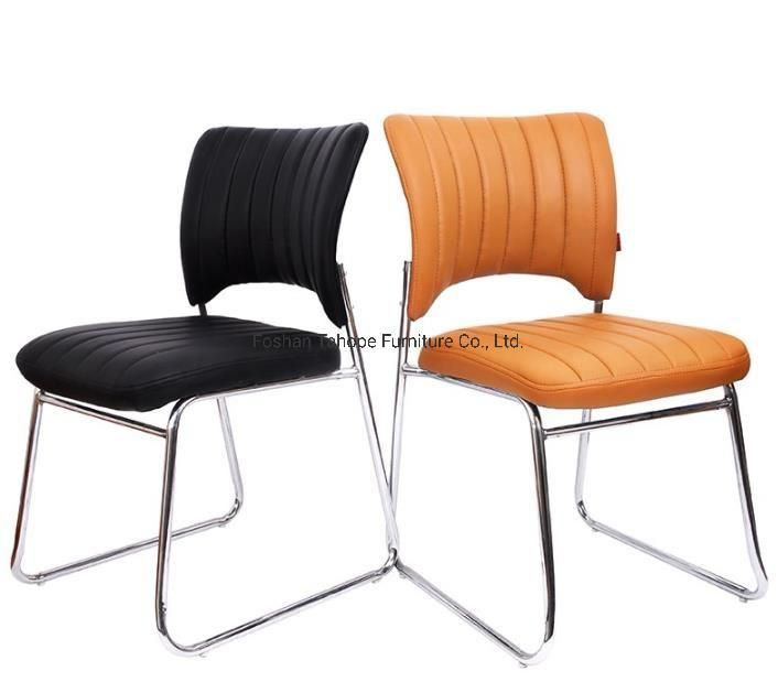 Stackable Fixed Black Training Room Upholstered Leather Chair with Iron Base