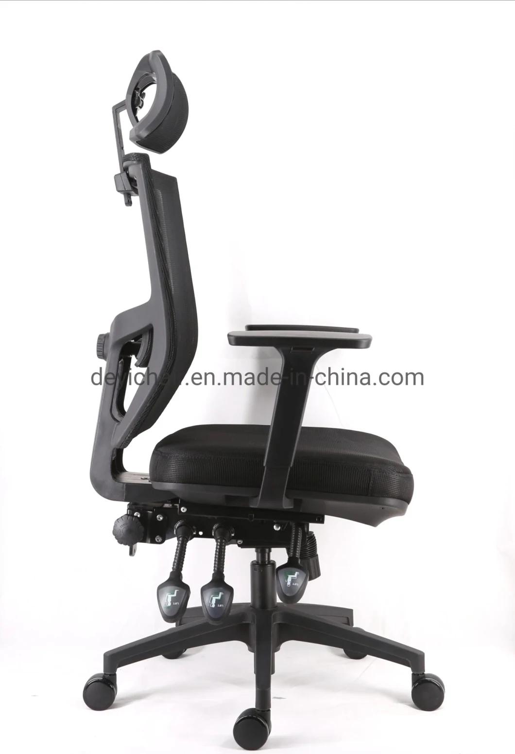 3 Lever Heavy Duty Mechanism Nylon Base PU Castor Adjustable Arms with Headrest and Lumbar Support Class 4 Gas Lift Chair