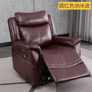 Claret-Red Leisure Sofa Technology Leather Manual Recliner