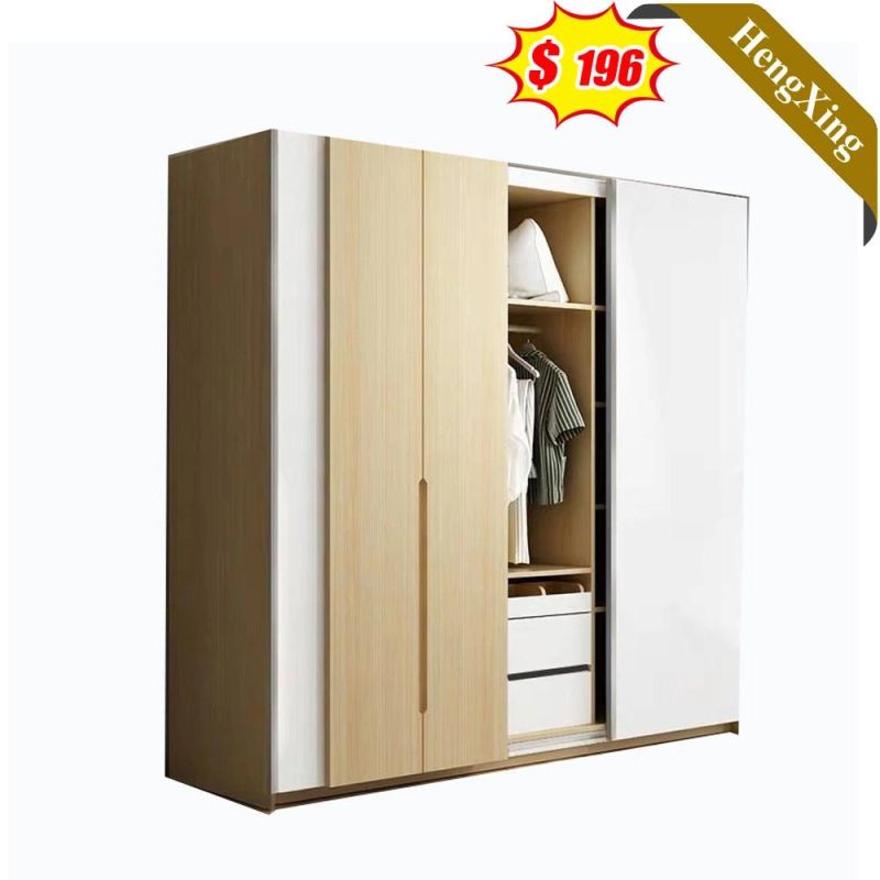 Modern Nordic Style Log Color Bedroom Furniture Sliding Door Wooden Storage Wardrobe