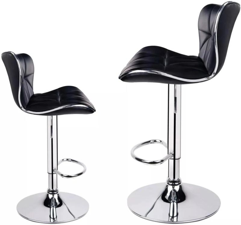 PU Leather Adjustable Height Bar Stool with Round Silver Base