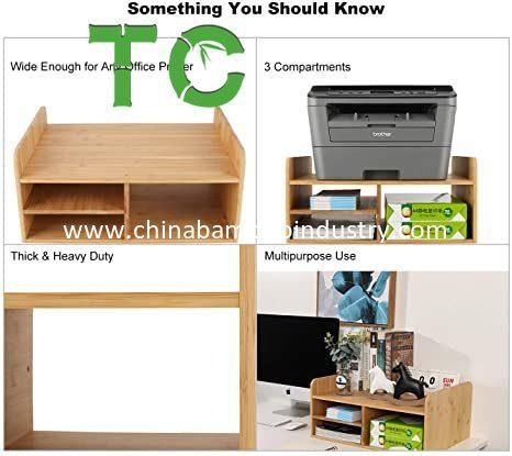 Bamboo Printer Stand with 3 Compartments Workspace Storage Organizer Desktop Printer Stand Countertop Storage Rack