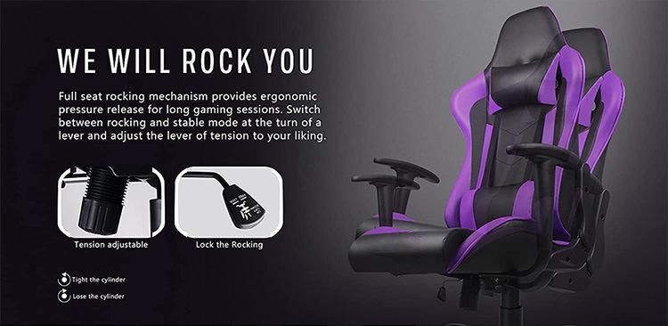 Height Adjustable High Back Ergonomic Racing Computer Girl Silla Gamer Purple Gaming Chair